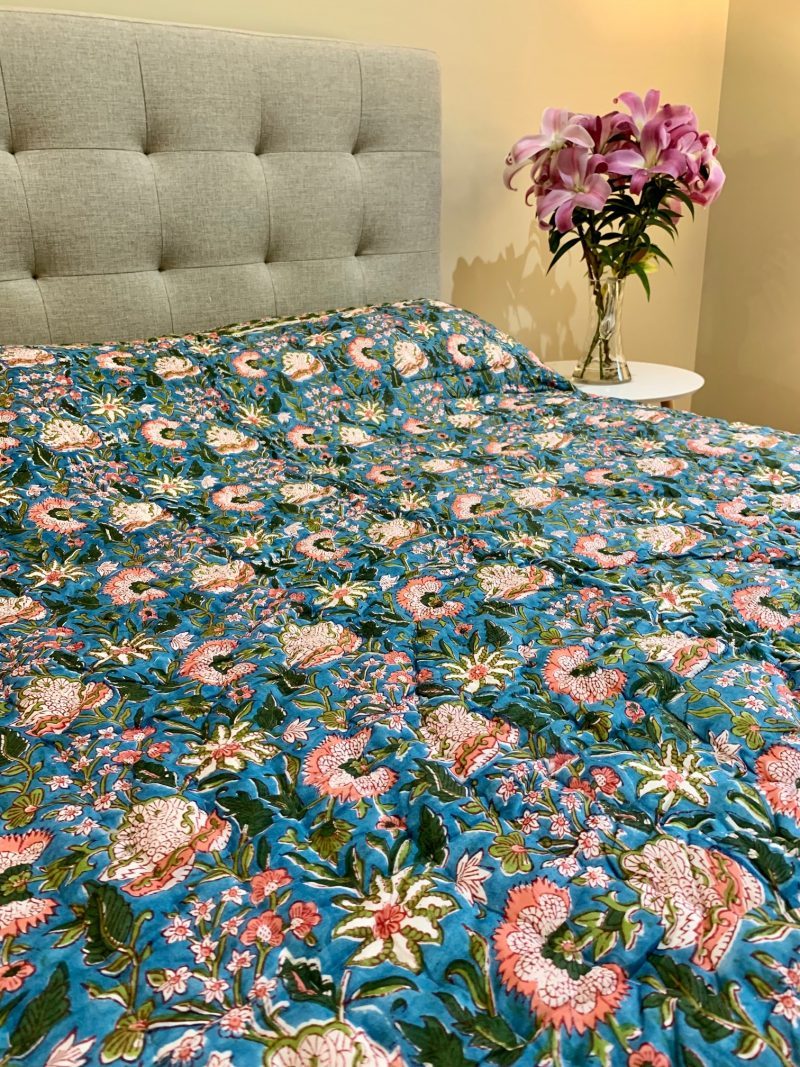 Hand Block Printed Quilt - Coral Coast