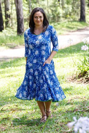 Flamenco Dress With Sleeves - Blue Floral