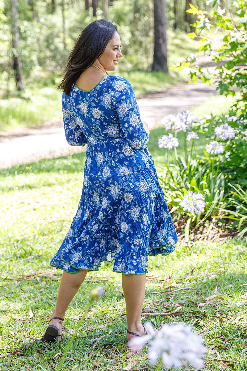Flamenco Dress With Sleeves - Blue Floral