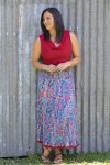 Cowl Neck Top, Miranda & Flamenco Skirt - Red, Tan & French Harvest