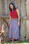 Cowl Neck Top, Miranda & Flamenco Skirt - Red, Tan & French Harvest