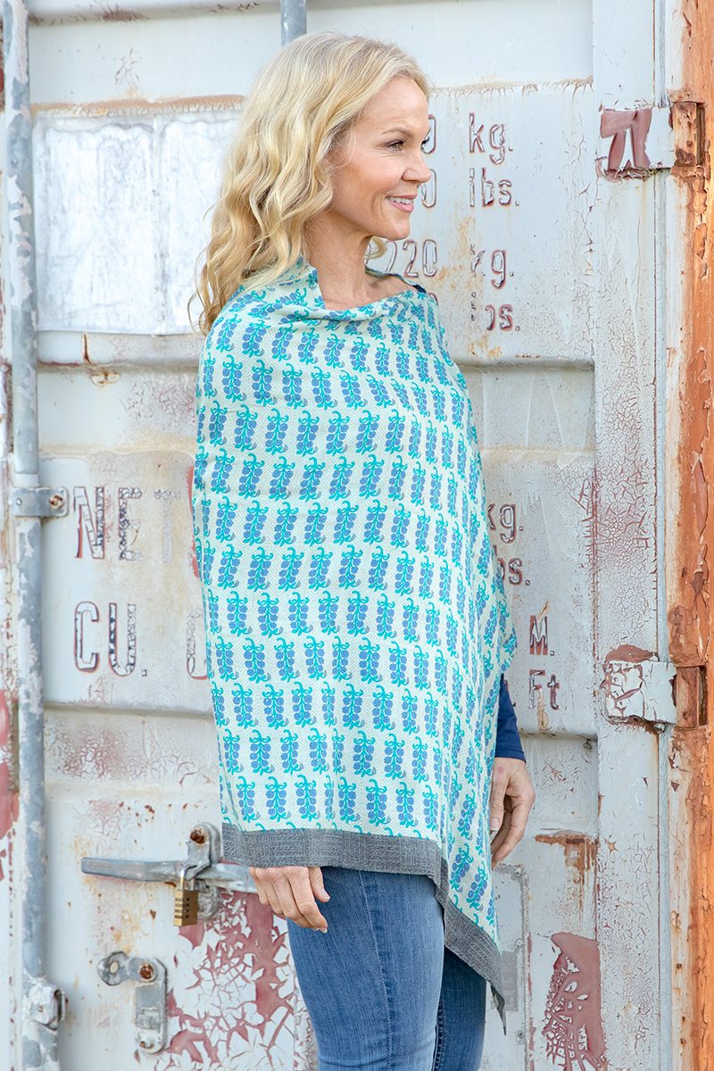 Vintage Wool Poncho Wrap - Bluebell
