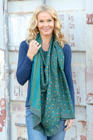 Vintage Wool Poncho Wrap - Peacock