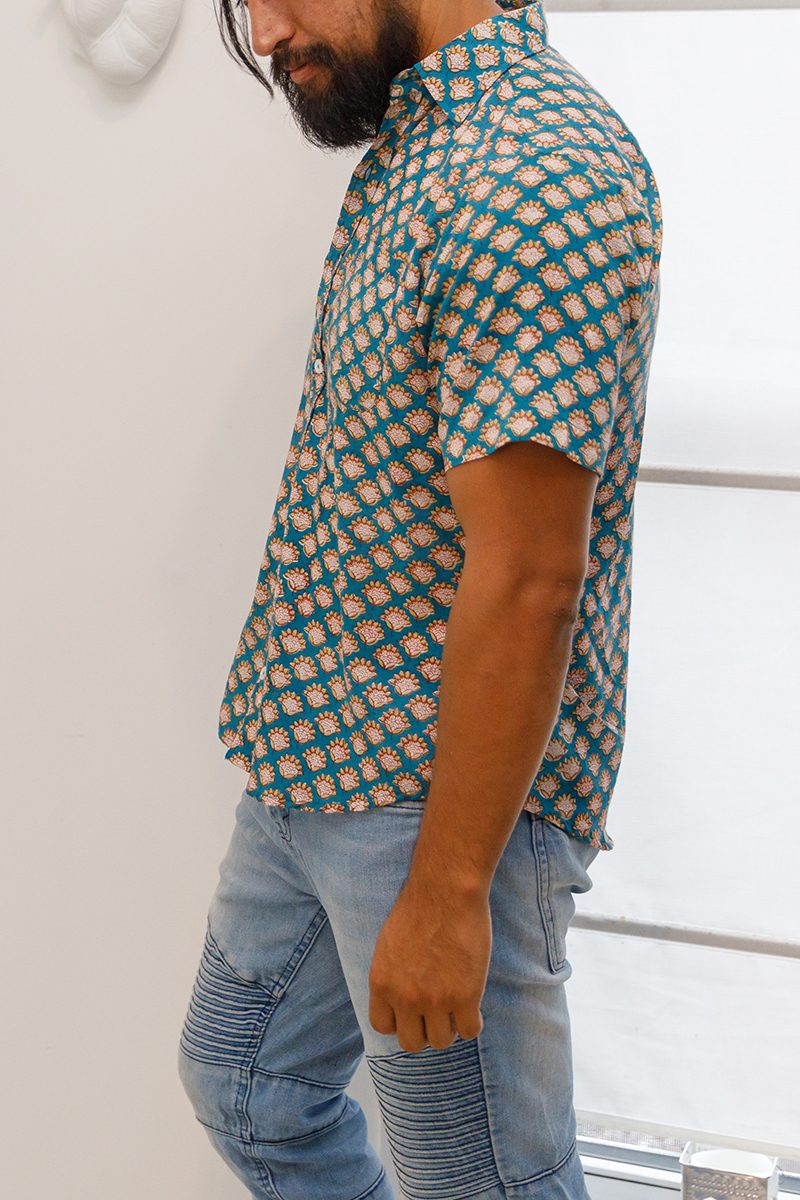 Men's Shirt Short Sleeve - Aqua Jewel