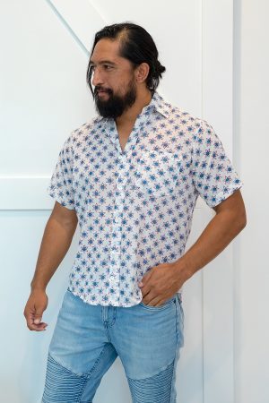 Mens Shirt Short Sleeve - Blue Jahl