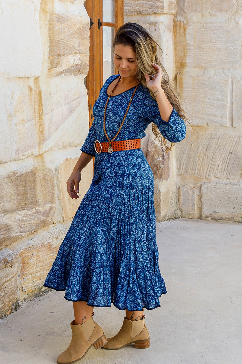 Flamenco Dress with Sleeves - Indigo Persian
