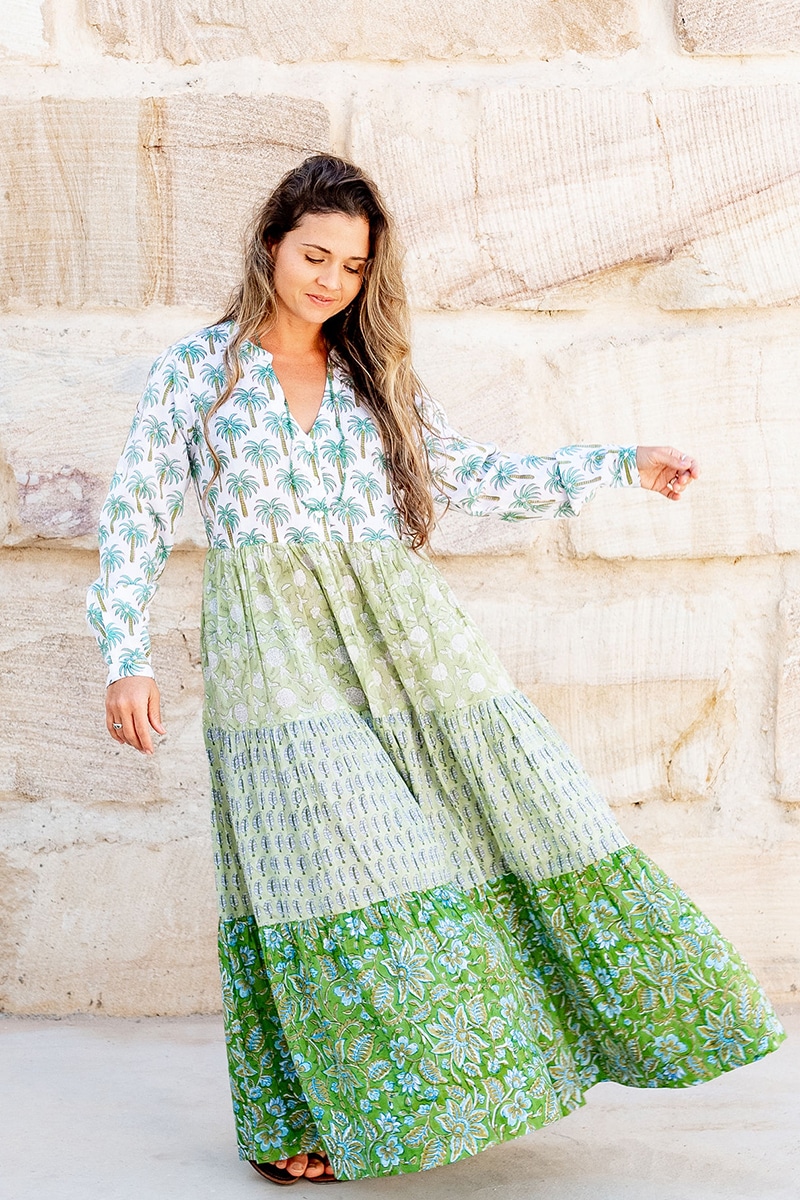 Boho Maxi Dress for Women • Organic Cotton Sage Colour Goddess