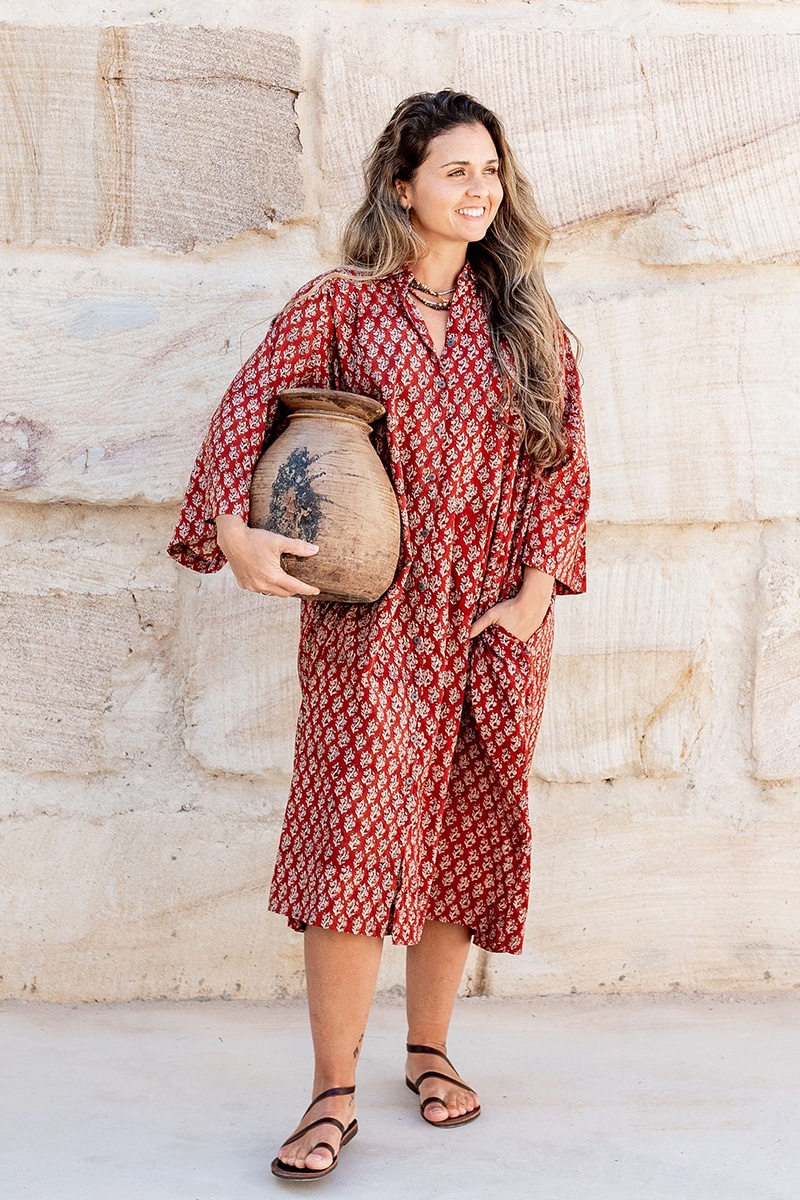 Amira Kimono Dress - Rust Ivy