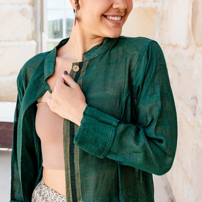 Vintage Sari Dustcoat - Forest