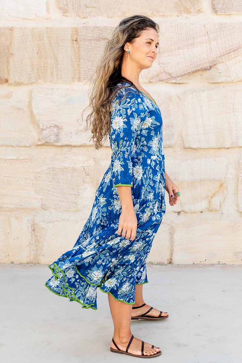 Flamenco Dress with Sleeves - Blue Floral