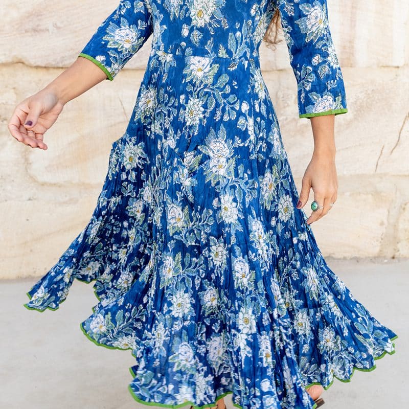 Flamenco Dress with Sleeves - Blue Floral