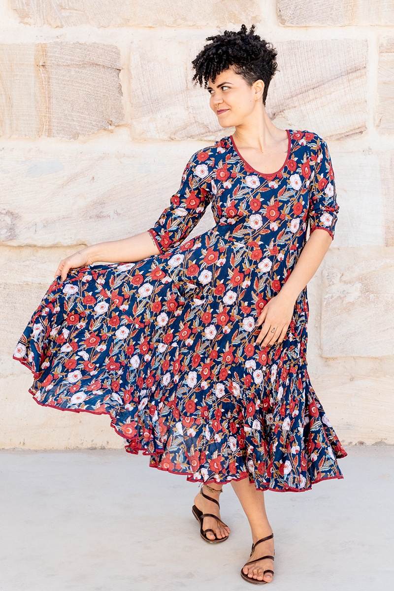 Flamenco Dress with Sleeves - Midnight Poppies