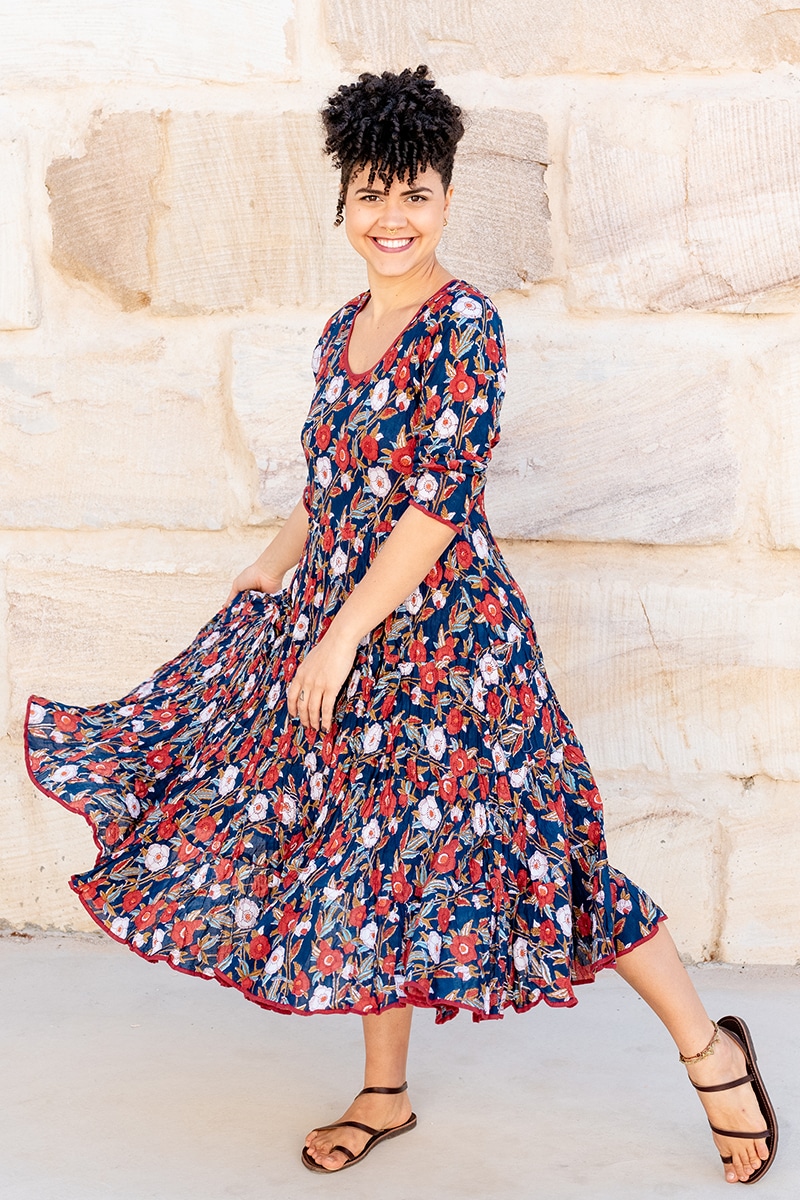Flamenco Dress with Sleeves - Midnight Poppies