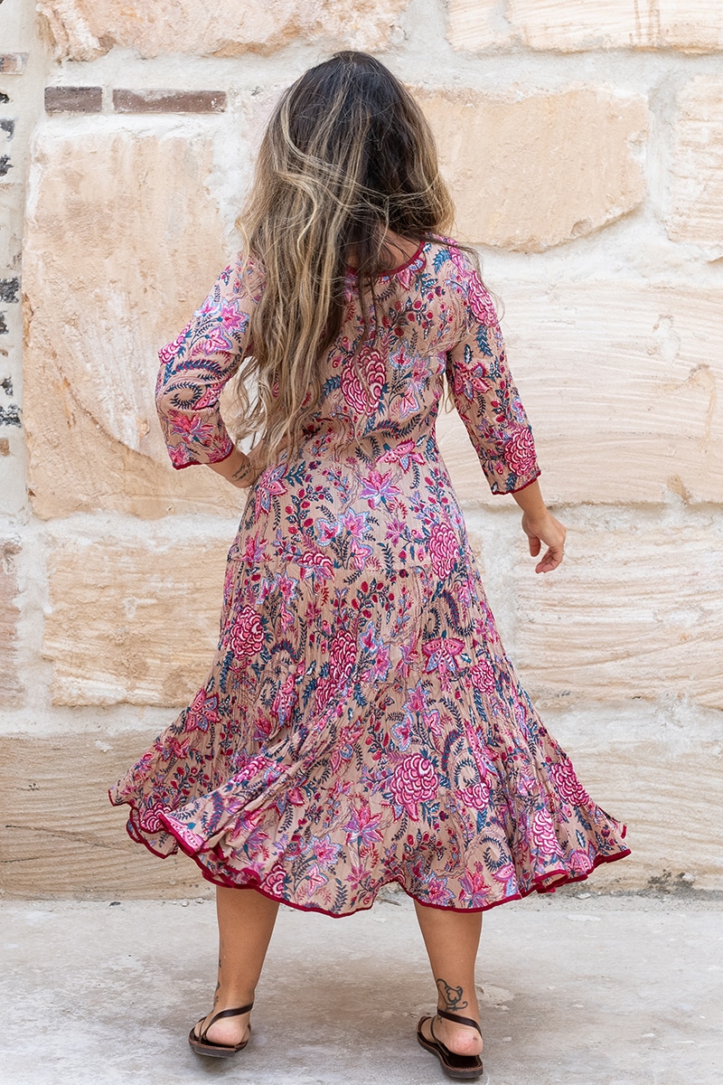 Flamenco Dress with Sleeves - 100% cotton ~ Hand block prints