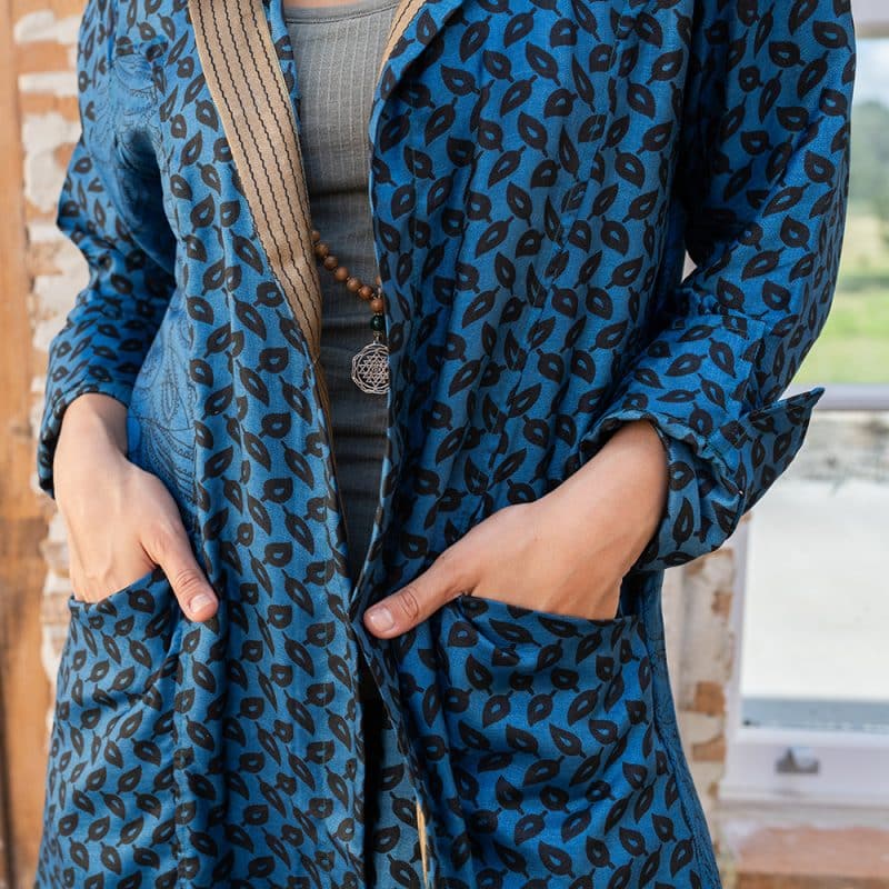 Vintage Sari Dustcoat - Marin - Wool - Silk