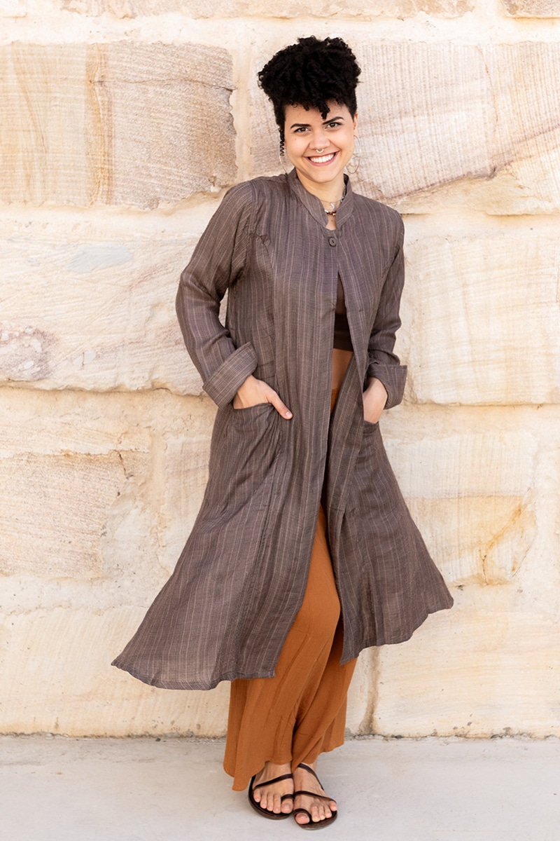 Vintage Sari Dustcoat - Mocha- Wool - Silk