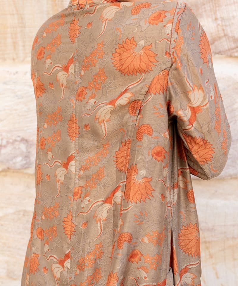 Vintage Sari Dustcoat - Florat - Wool - Silk