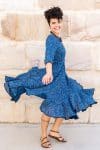 Flamenco Dress with Sleeves - Indigo Paisley