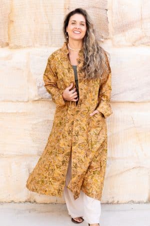 Vintage Sari Dustcoat - Amarele - Silk