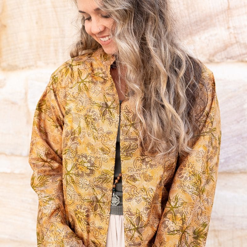 Vintage Sari Dustcoat - Amarele - Silk