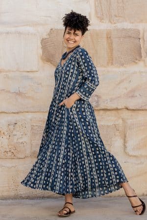 Mevlana Dress with Sleeves - Indigo Liana