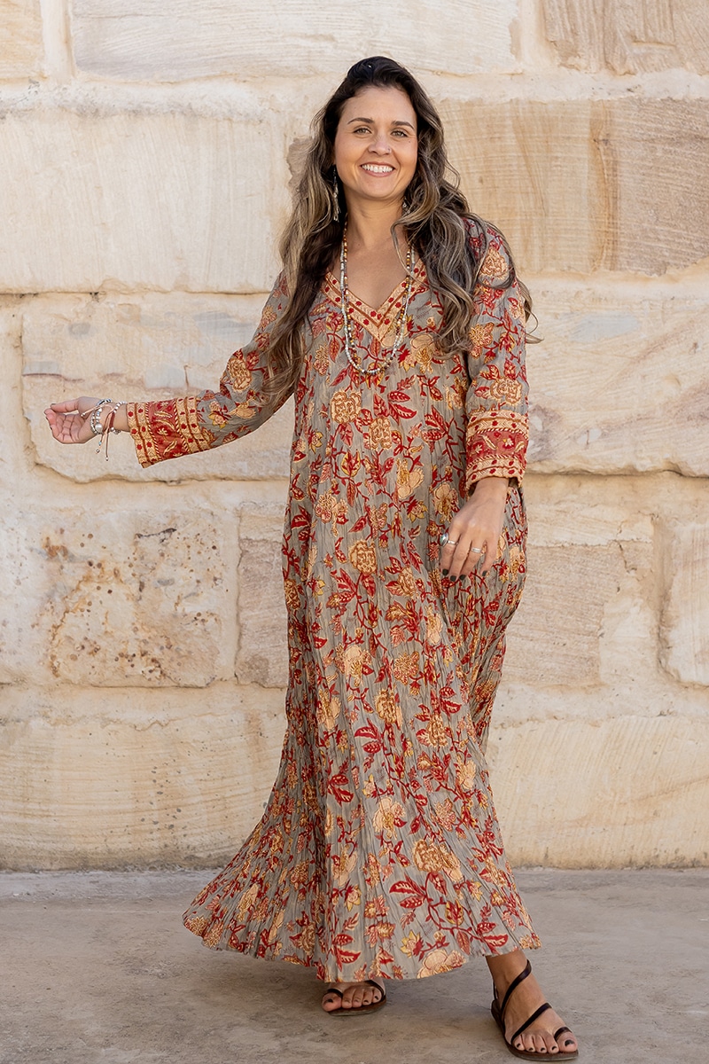 Mevlana Dress with Sleeves - Fossil