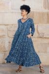 Mevlana Dress with Sleeves - Indigo Fantail