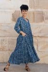 Mevlana Dress with Sleeves - Indigo Fantail