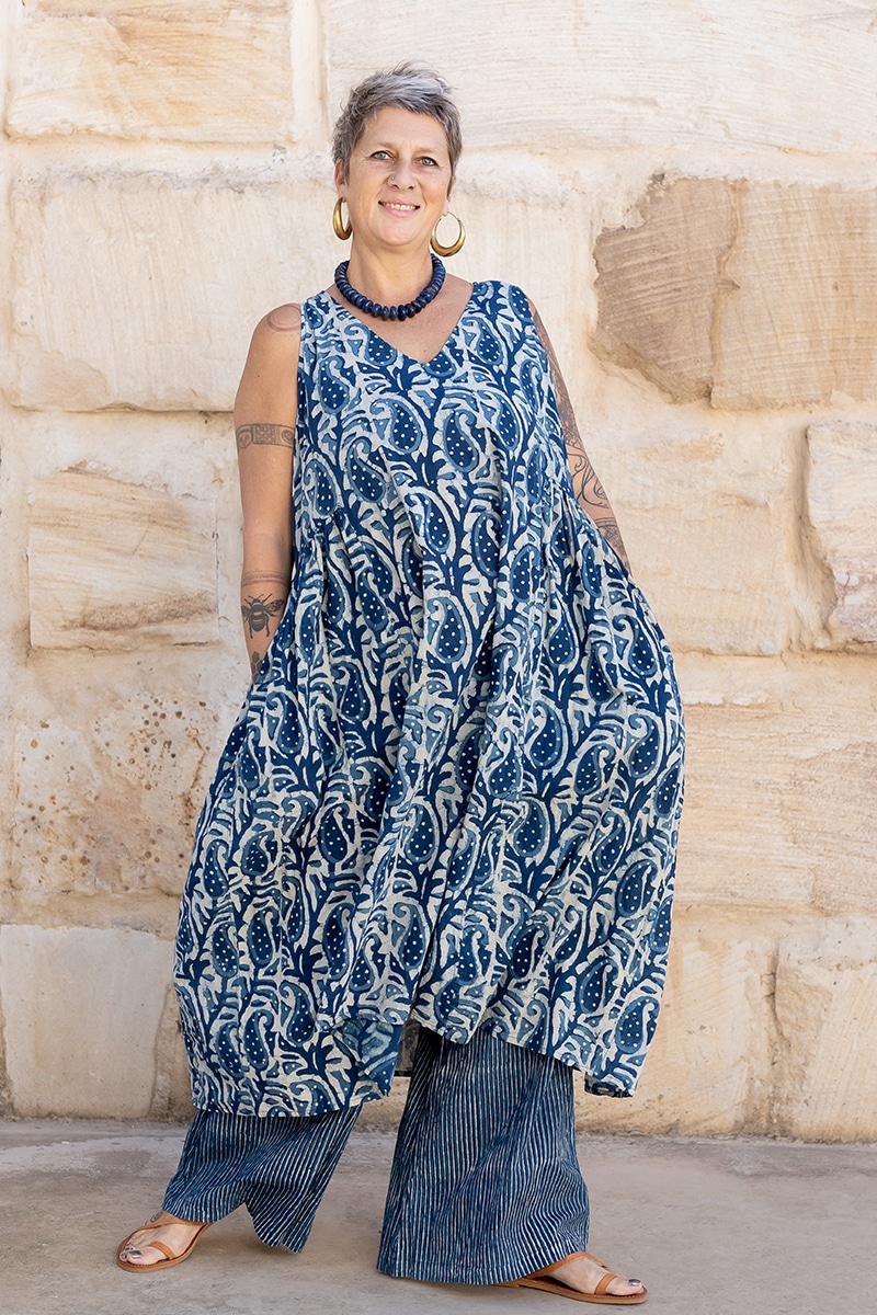 Maya Dress - Indigo Paisley