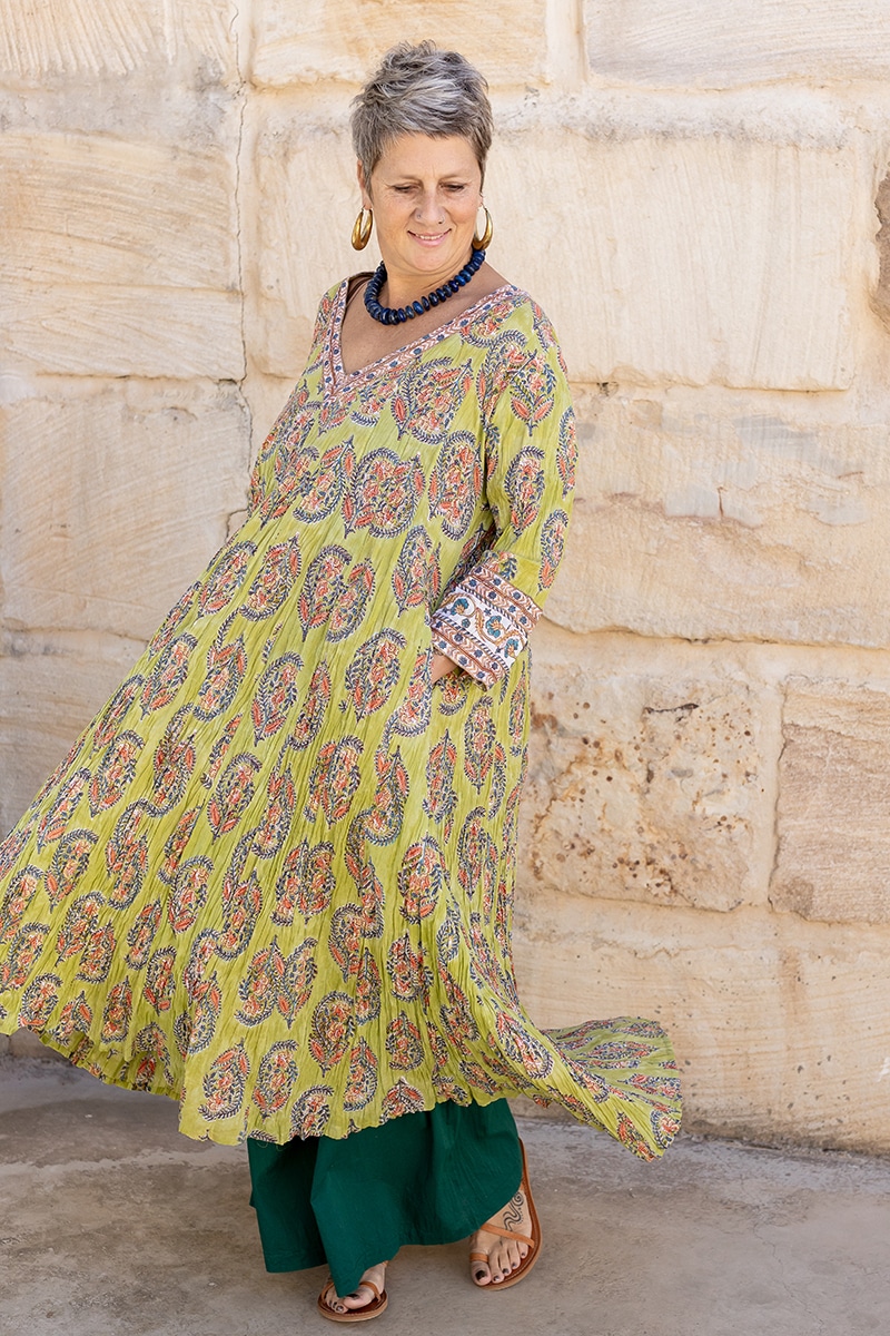 Mevlana Dress with Sleeves - Keylime