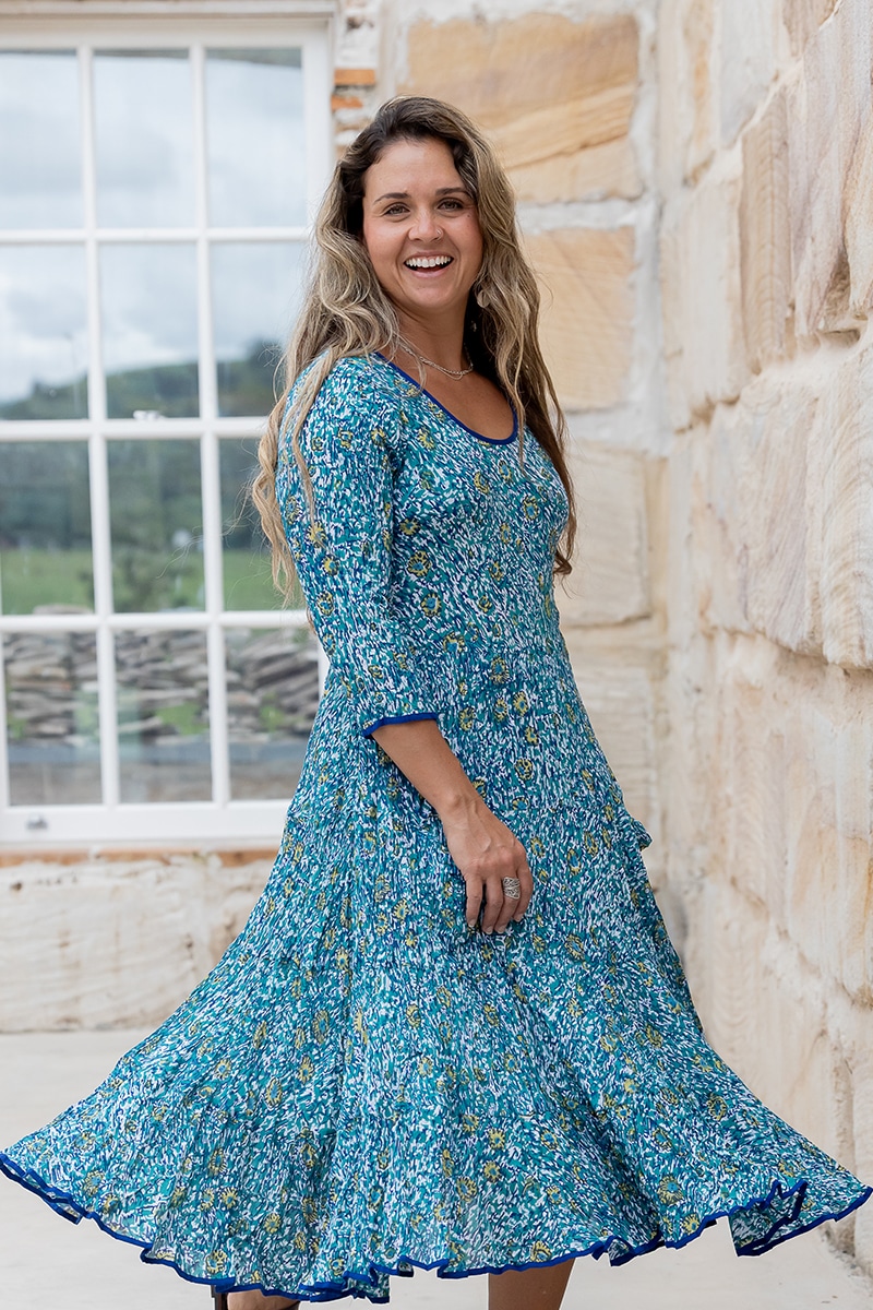 Flamenco Dress with Sleeves - Aqua Lily