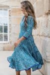 Flamenco Dress with Sleeves - Aqua Lily