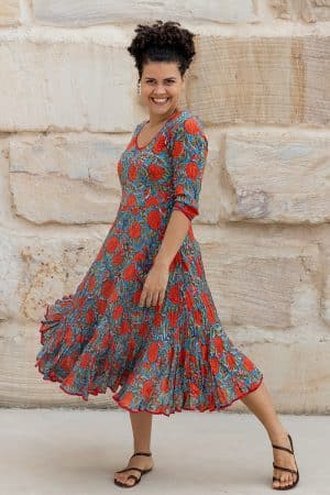 Flamenco Dress with Sleeves - Vintage Coral Rose