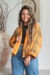 Womens Vintage Nomad Kantha Classic Jacket handmade from 100% cotton recycled fabrics in golden check Eka