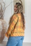 Womens Vintage Nomad Kantha Classic Jacket handmade from 100% cotton recycled fabrics in golden check Eka