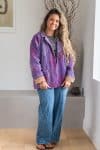 Womens Vintage Intrepid Kantha Jacket handmade from 100% cotton recycled fabrics in purple Amir