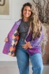 Womens Vintage Intrepid Kantha Jacket handmade from 100% cotton recycled fabrics in purple Amir