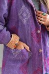 Womens Vintage Intrepid Kantha Jacket handmade from 100% cotton recycled fabrics in purple Amir