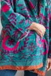 Womens Kumud Kantha Jacket, with traditional Suzani embroidery, handmade from recycled Vintage Kantha’s. Blue Pink Phena.