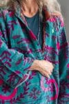Womens Kumud Kantha Jacket, with traditional Suzani embroidery, handmade from recycled Vintage Kantha’s. Blue Pink Phena.