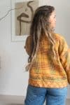 Womens Vintage Nomad Kantha Classic Jacket handmade from 100% cotton recycled fabrics in golden check Eka