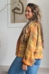 Womens Vintage Nomad Kantha Classic Jacket handmade from 100% cotton recycled fabrics in golden check Ekagolden checked Eka