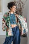 Womens Kumud Kantha Jacket, with traditional Suzani embroidery, handmade from recycled Vintage Kantha’s. Margot.