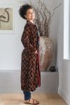 Womens, Odessa Silk Velvet Coat, hand block print, full body length with pockets, Tazia