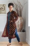 Womens, Odessa Silk Velvet Coat, hand block print, full body length with pockets, Tazia