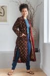 Womens, Odessa Silk Velvet Coat, hand block print, full body length with pockets, Tazia
