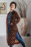 Womens, Odessa Silk Velvet Coat, hand block print, full body length with pockets, Tazia