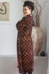 Womens, Odessa Silk Velvet Coat, hand block print, full body length with pockets, Tazia