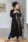 Womens, Odessa Silk Velvet Coat, hand block print, full body length with pockets. Jewel