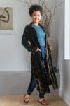 Womens, Odessa Silk Velvet Coat, hand block print, full body length with pockets. Jewel